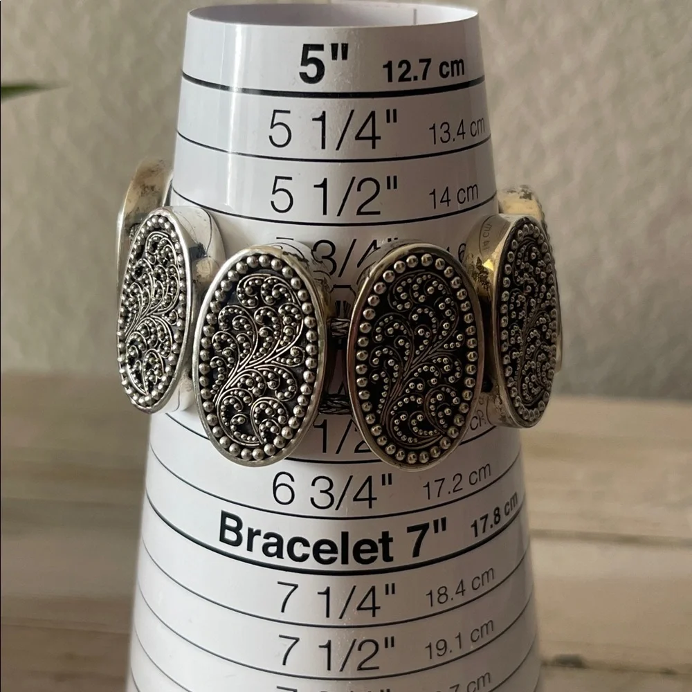 Rare Lois Hill Sterling Silver Oval Panel Statement Bracelet